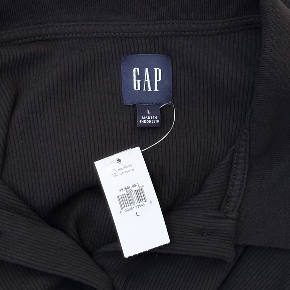 Gap Black Button Down Midi Shirt Dress – Long Sleeve, Collared, Ribbed Knit - Picture 9 of 10